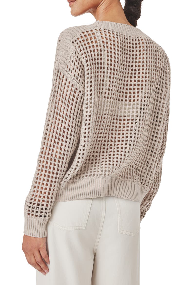 Camellia Openwork V-Neck Cotton Blend Cardigan, Alternate, color, FAWN BEIGE