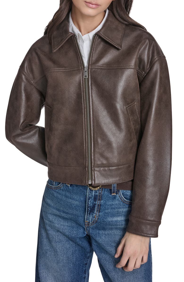 Levi's Faux Leather Zip Jacket, Main, color, Dark Brown Faux Suede