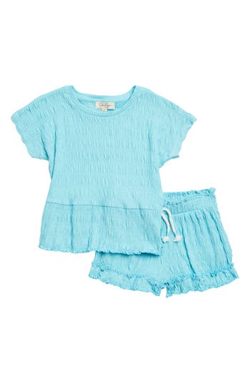 Shop Jessica Simpson Kids' Crinkle Knit T-shirt & Shorts Set In White Sand