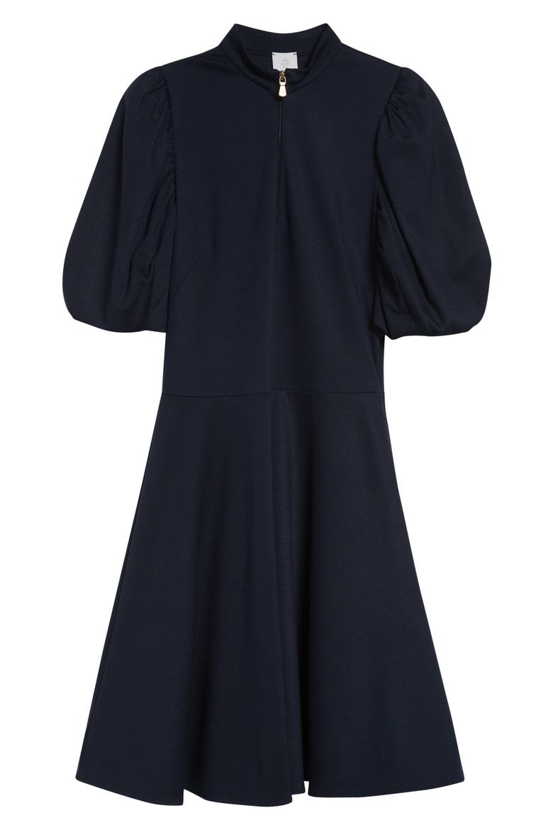 Half Zip Puff Sleeve Ponte Knit Dress, Alternate, color, 11 BLUE