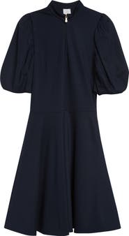 Eleventy Half Zip Puff Sleeve Ponte Knit Dress