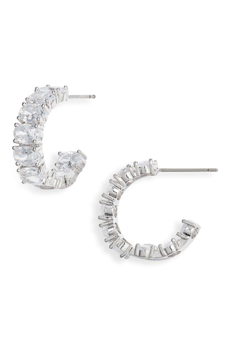 Oval Cubic Zirconia Inside Out Hoop Earrings, Main, color, CLEAR- SILVER