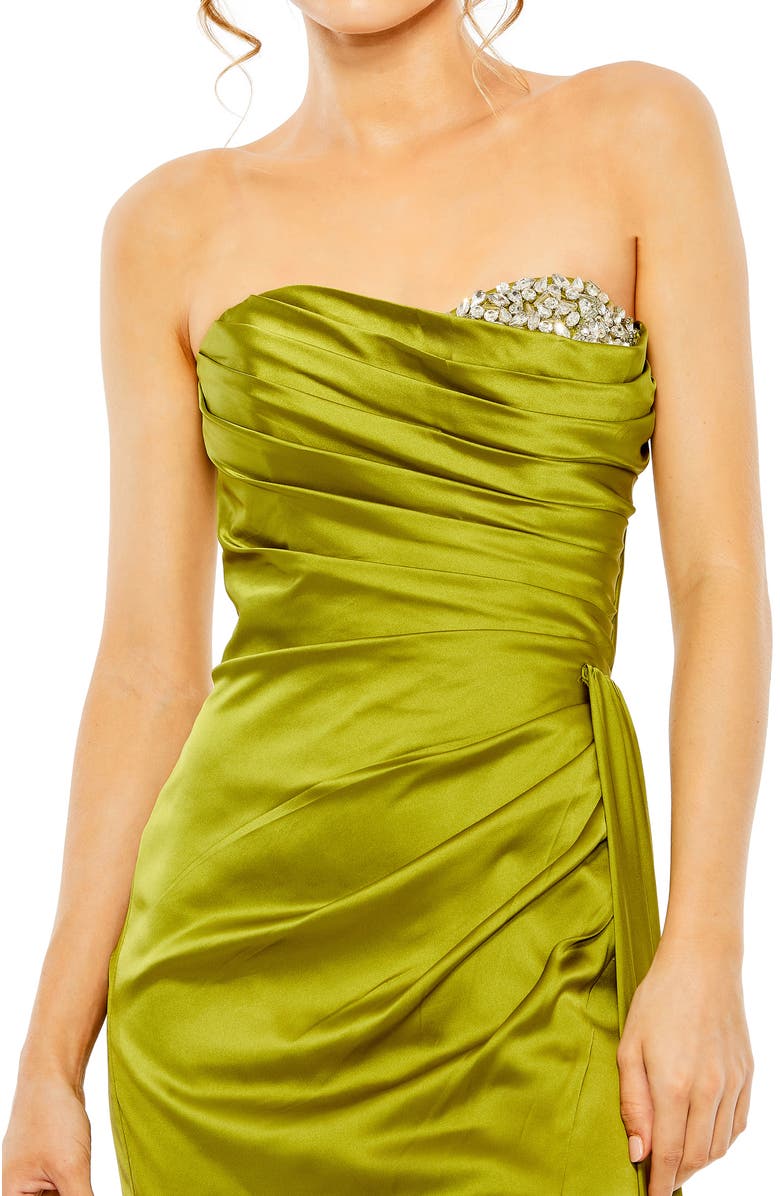 Mac Duggal Strapless Embellished Sweetheart Neckline Satin Gown, Alternate, color, Apple Green