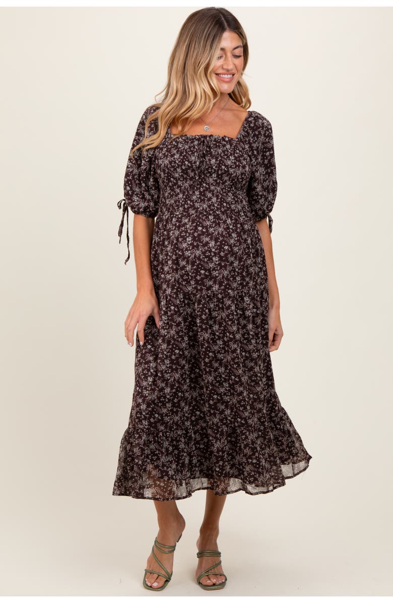 PinkBlush Floral Smocked Sleeve Tie Midi Dress, Alternate, color, 