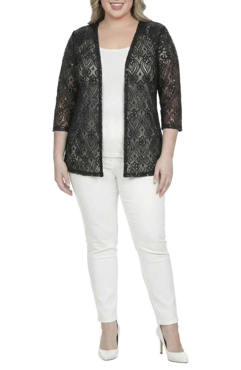 Standards & Practices Sequin Lace Open Front Cardigan, Alternate, color, Black