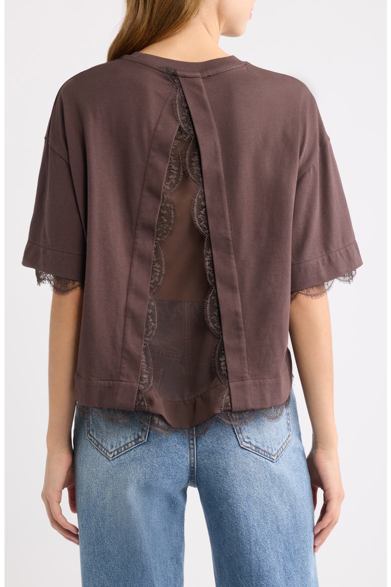 Nia Lace Trim T-Shirt, Alternate, color, PLUM BROWN
