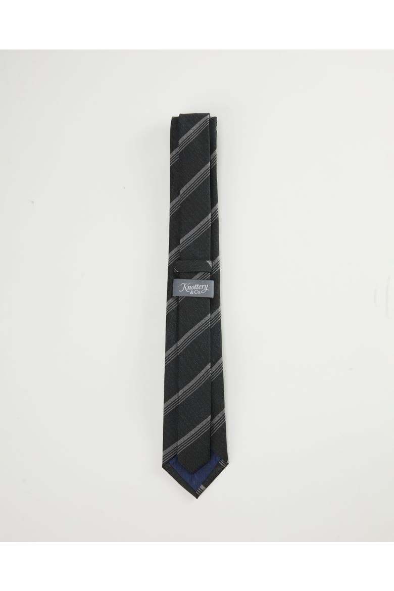 Triple-Striped Silk Jacquard Tie, Alternate, color, Charcoal