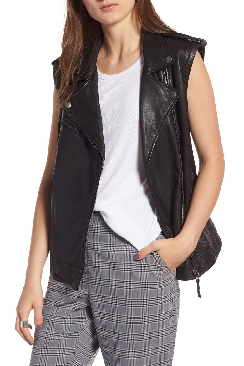 Convertible Leather Jacket, Alternate, color, BLACK