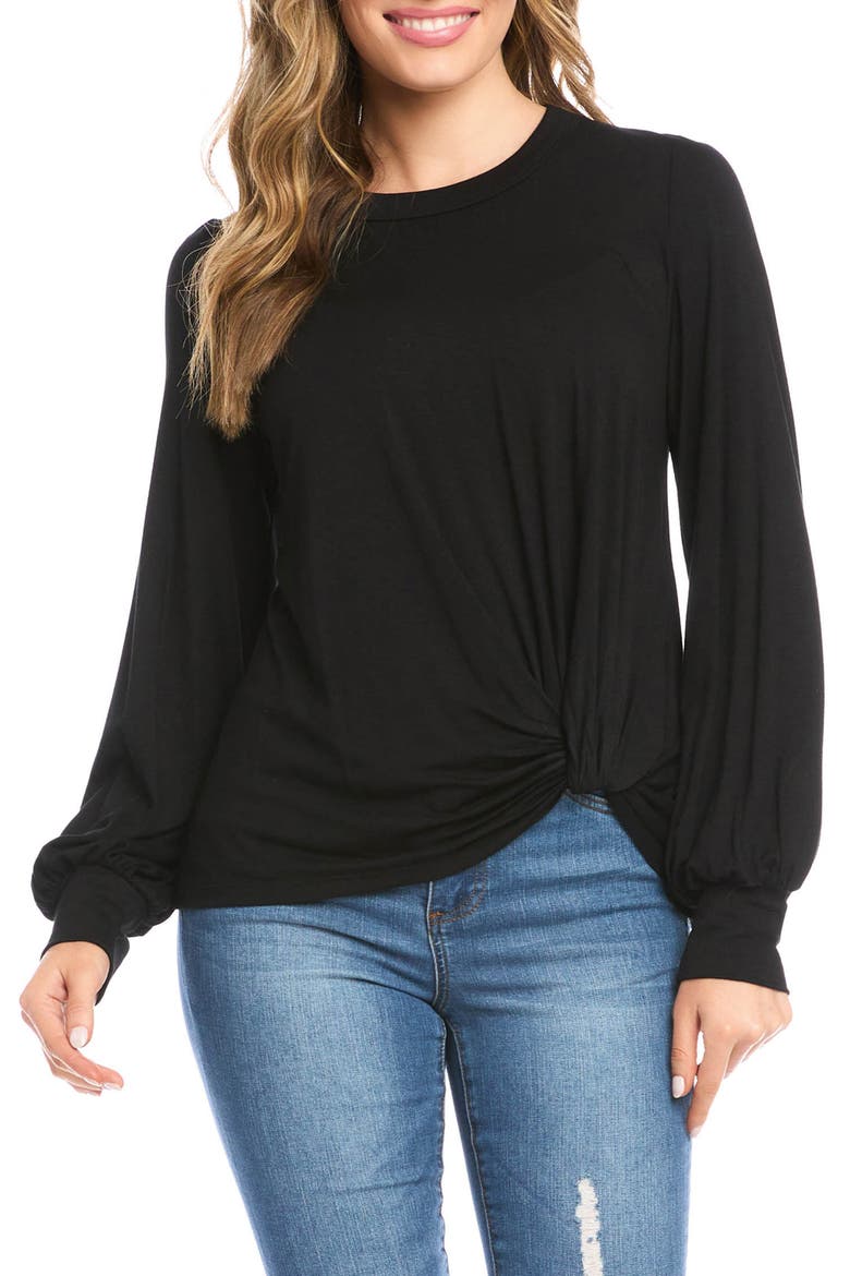 Twist Hem Long Sleeve Top, Main, color, BLACK