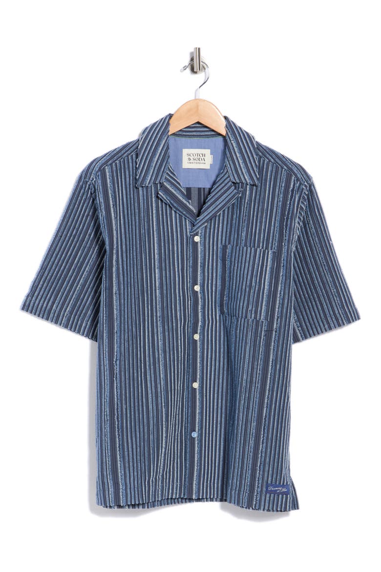 Relaxed Fit Textured Camp Shirt, Alternate, color, BLUE/ PINK