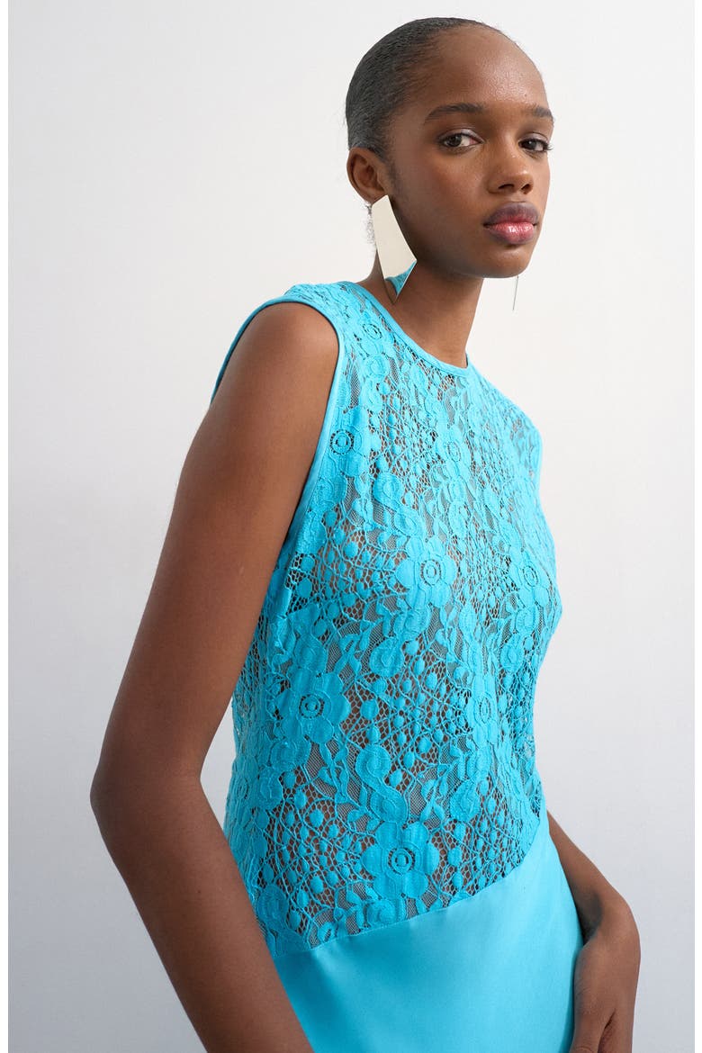 Satin & Lace Maxi Dress, Alternate, color, TURQUOISE