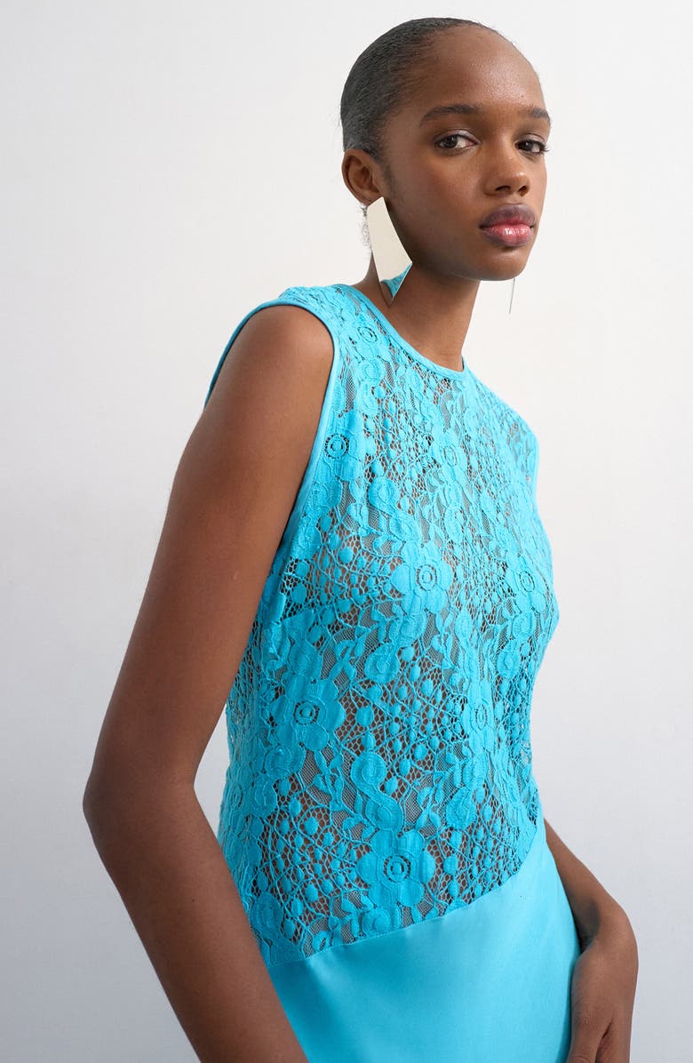 Topshop Satin & Lace Maxi Dress, Alternate, color, Turquoise