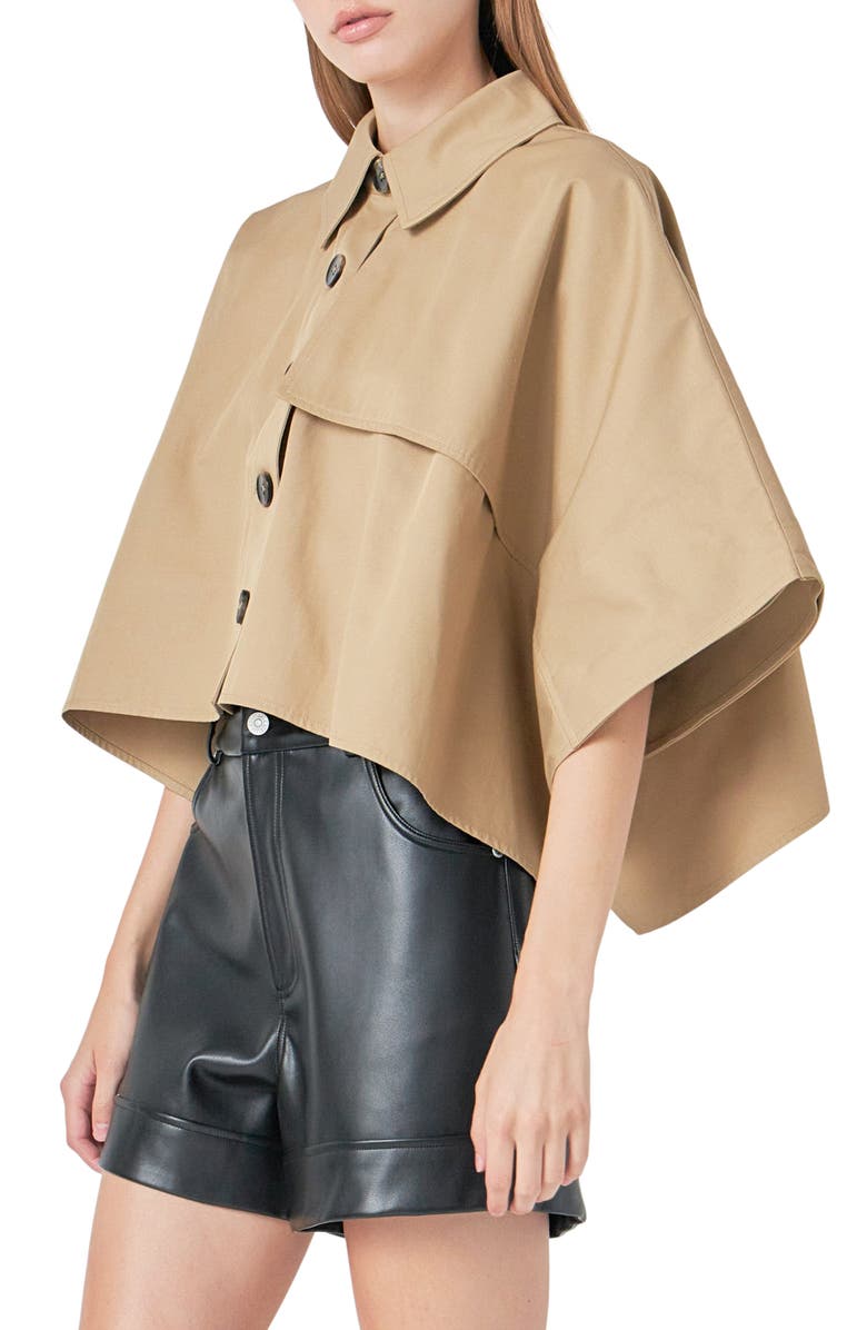 Grey Lab Collar Boxy Cape Shirt, Alternate, color, Beige