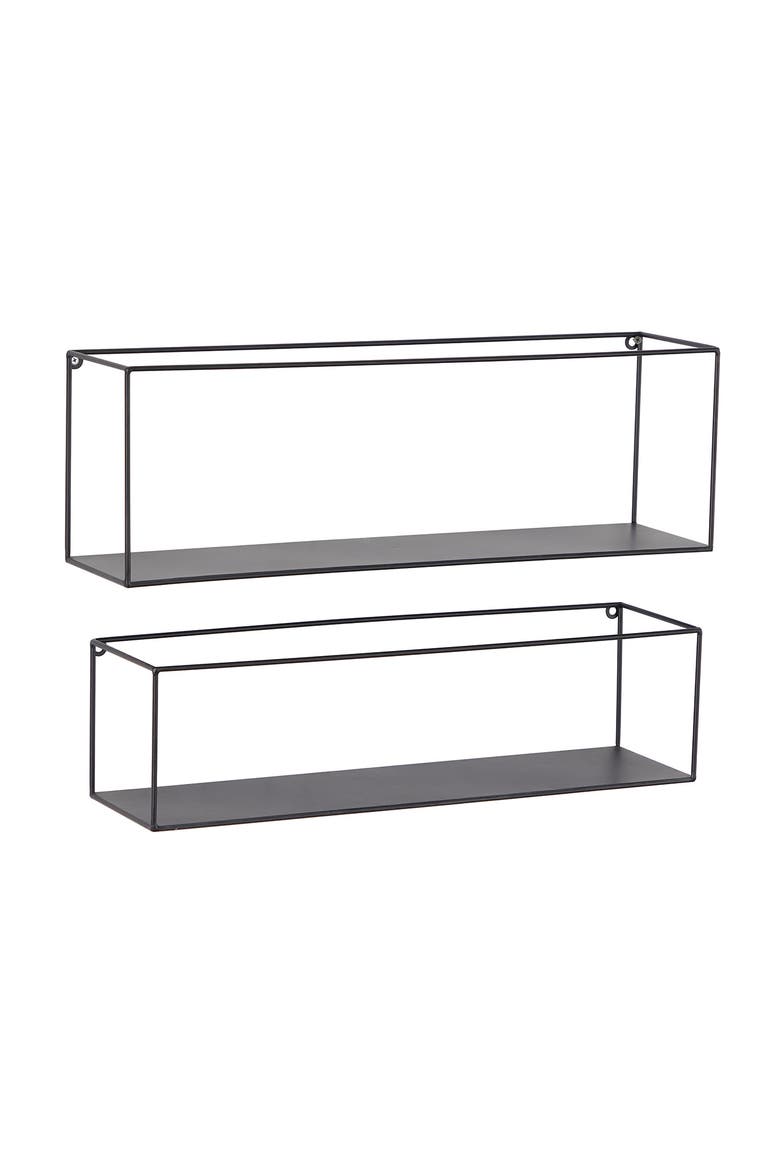 Black Metal Modern Wall Shelf - Set of 2, Alternate, color, BLACK