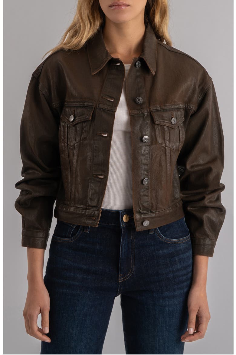 Emrie Coated Nonstretch Denim Jacket, Main, color, CHOCOLATE