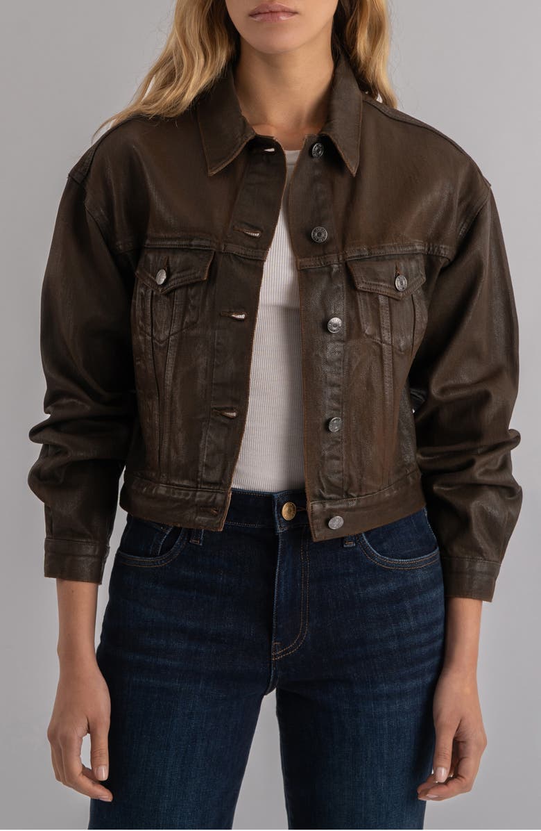 KUT from the Kloth Emrie Coated Nonstretch Denim Jacket, Main, color, Chocolate