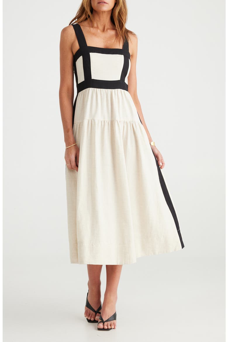 Jolie Contrast Trim Midi Dress, Main, color, NATURAL W BLACK
