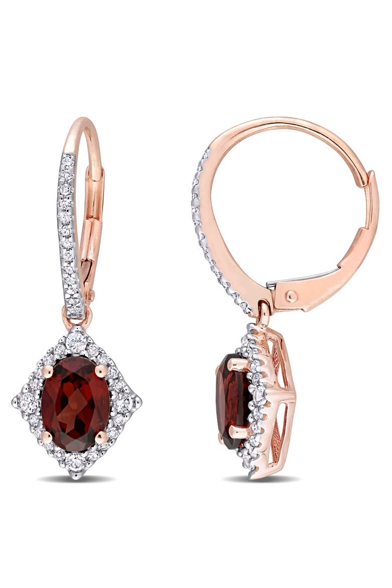 Garnet White Sapphire & Diamond Halo Earrings, Main, color, Garnet