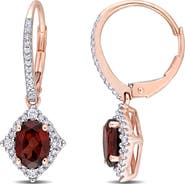 Julianna B. Garnet White Sapphire & Diamond Halo Earrings