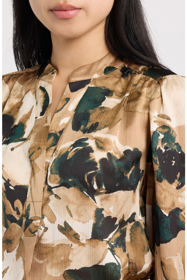 Floral Pleat Front Top, Alternate, color, LIGHT COFFEE MULTI