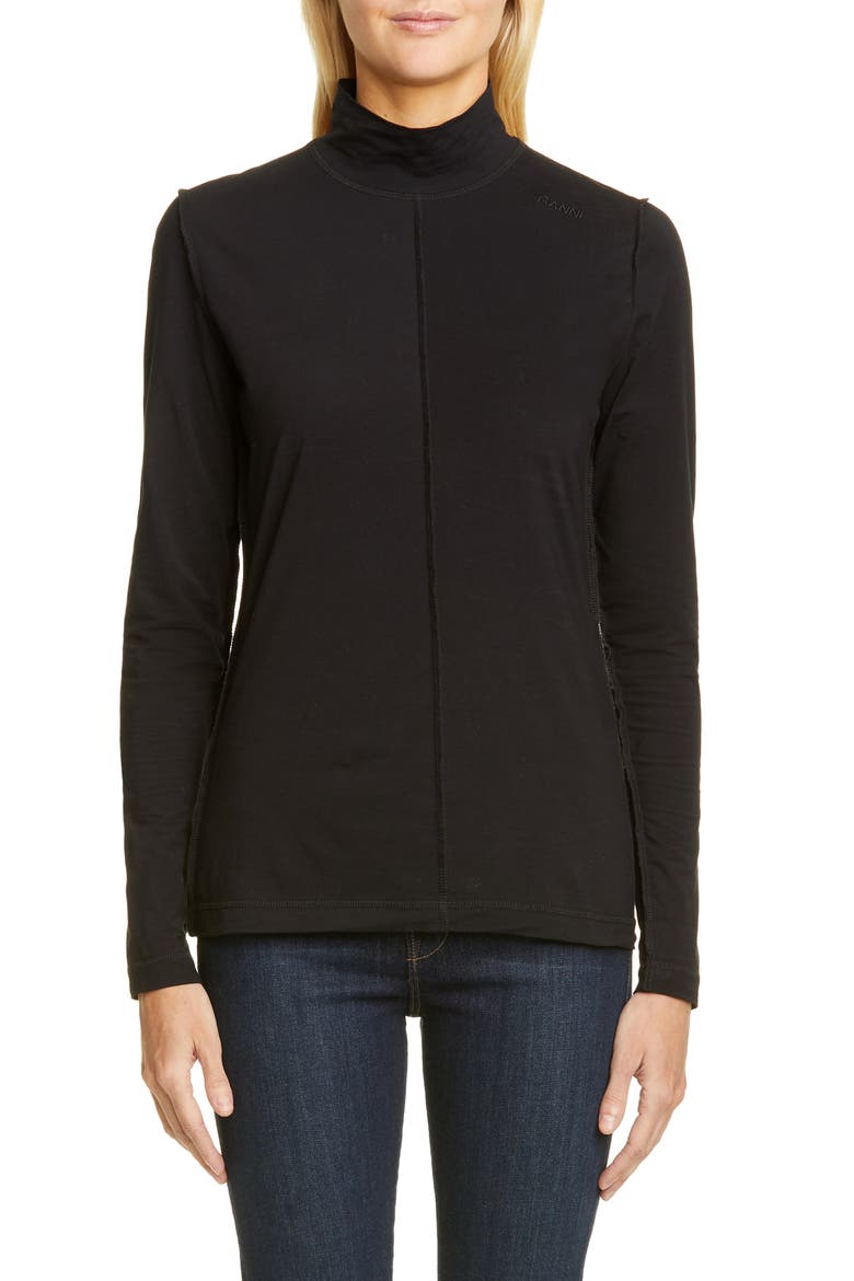 Lightweight Jersey Turtleneck, Main, color, BLACK