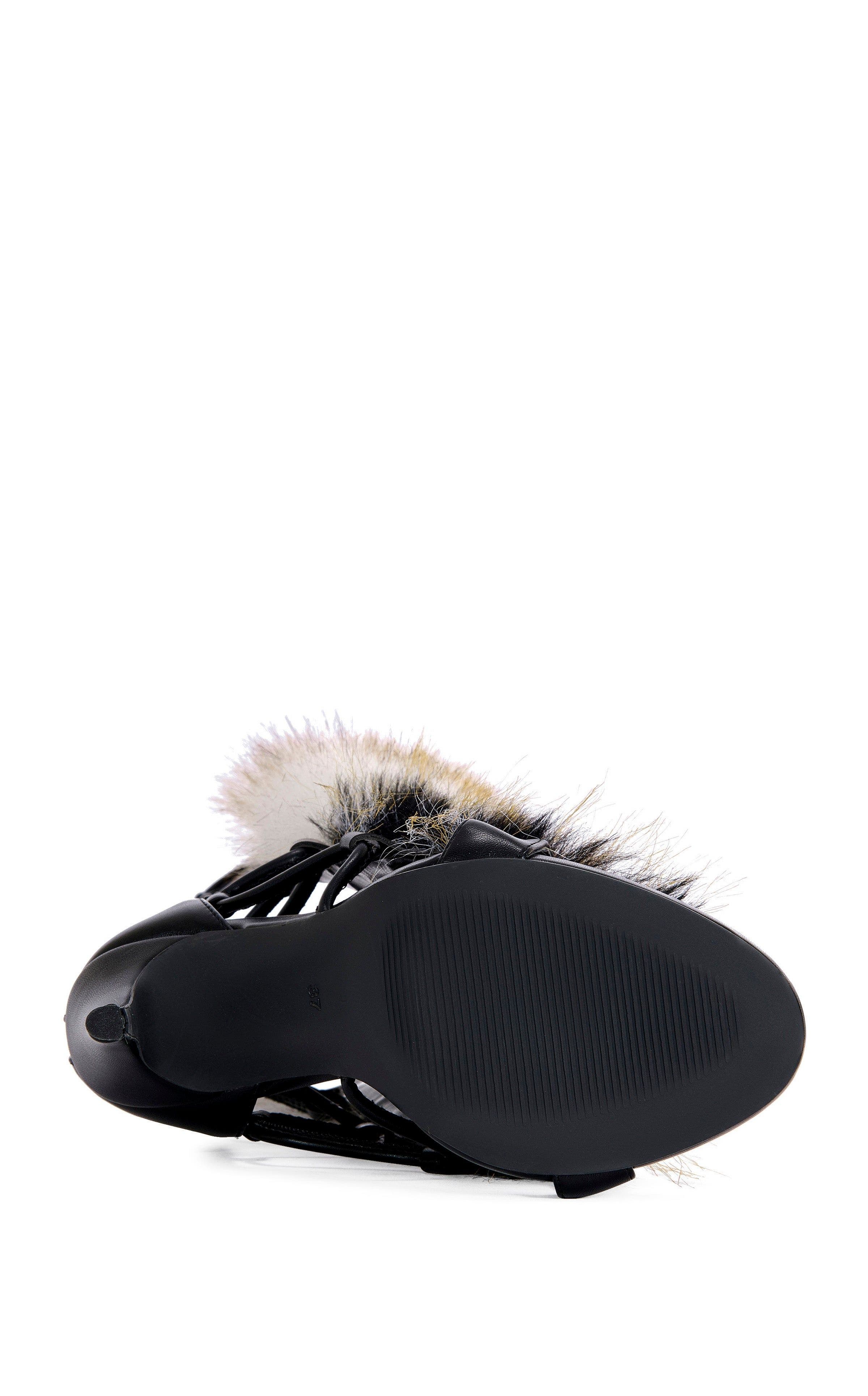 AZALEA WANG STAMOS-BROWN FAUX FUR GLADIATOR SANDAL BOOT - BROWN / 6 / STILETTO, Alternate, color, Brown