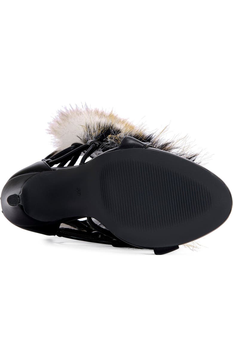 AZALEA WANG STAMOS-BROWN FAUX FUR GLADIATOR SANDAL BOOT - BROWN / 6 / STILETTO, Alternate, color, Brown