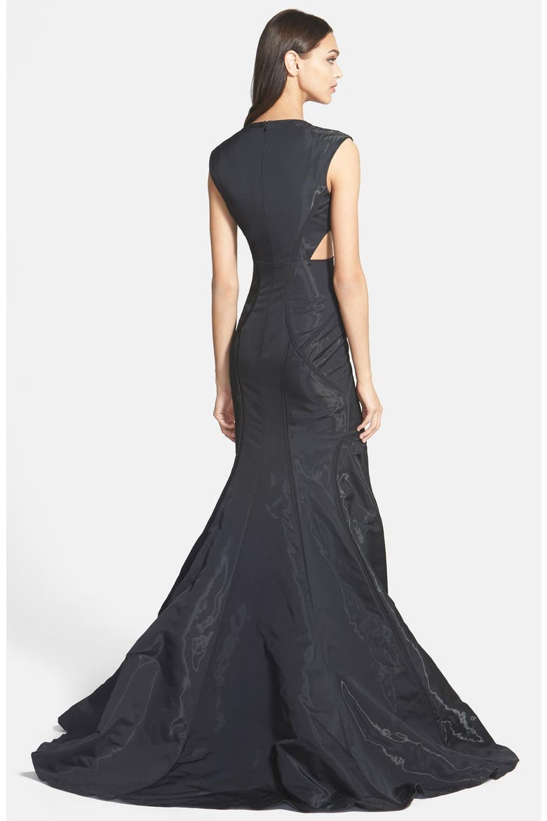 'Kelsey - Liquid Vinyl' Woven Trumpet Gown, Alternate, color, BLACK