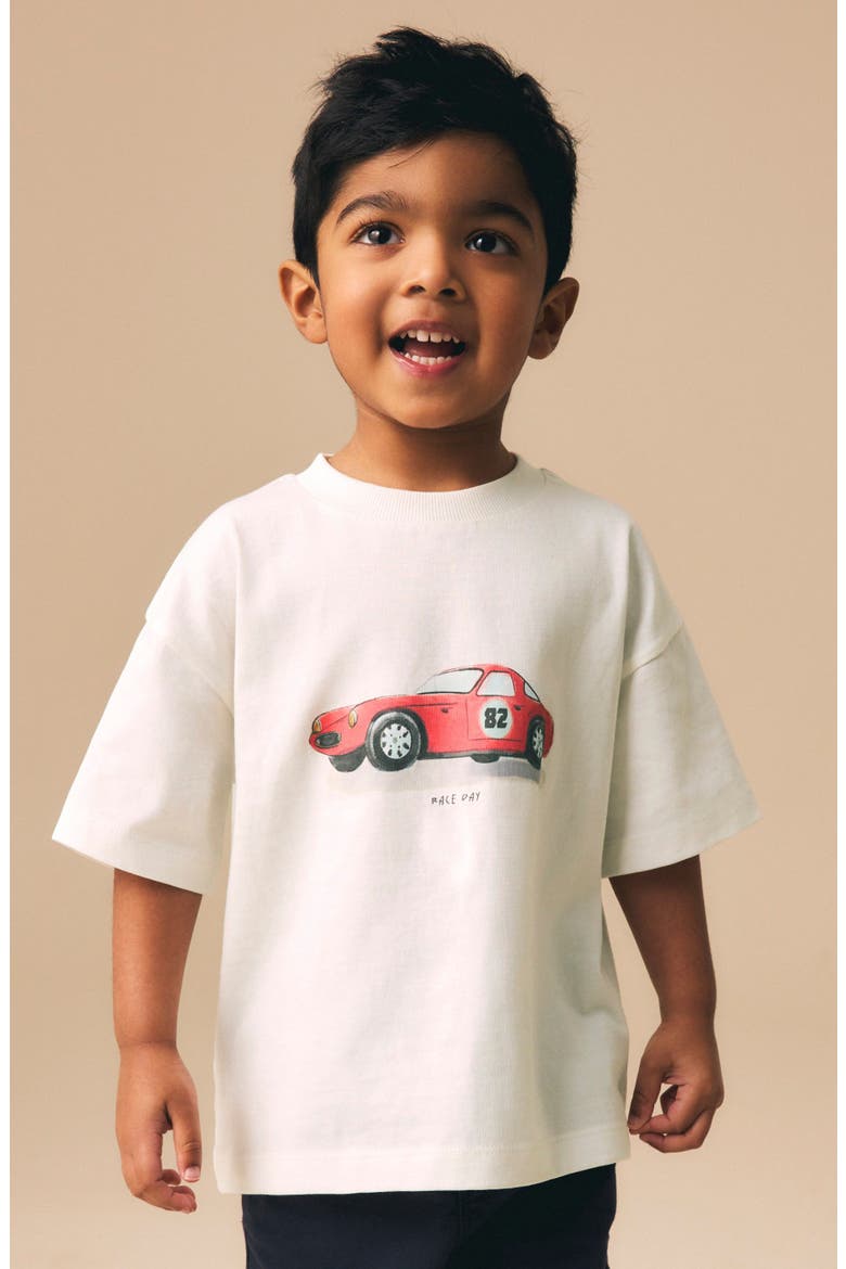 Kids' Race Car Graphic T-Shirt, Alternate, color, WHITE