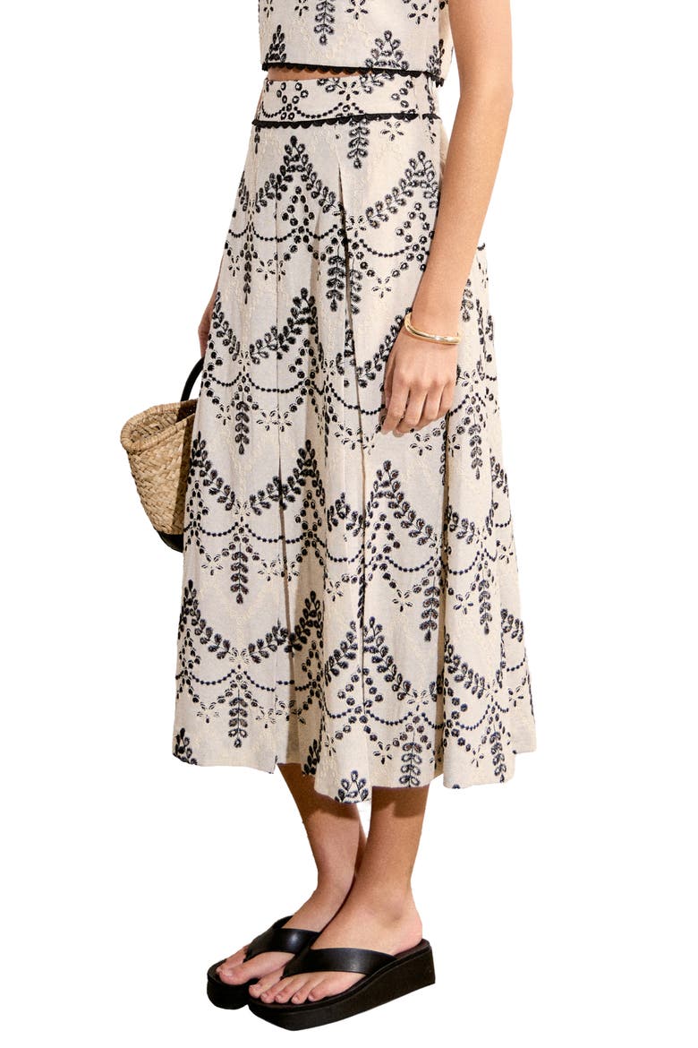 Embroidered Eyelet Maxi Skirt, Alternate, color, BEIGE/ BLACK