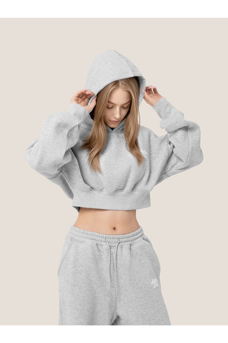 Cloud Essential Fleece Cropped Pullover Hoodie Set, Alternate, color, Grey