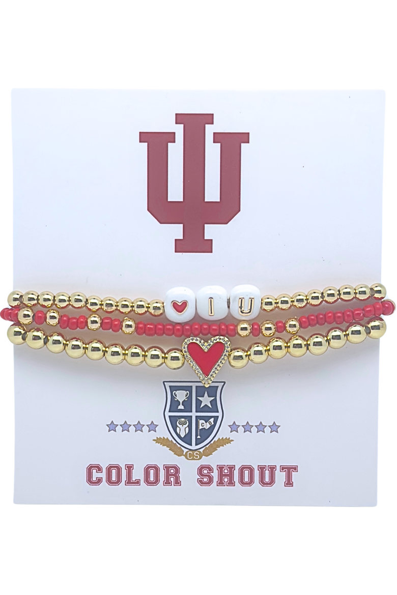 Indiana University Love My College Bracelet Stack, Main, color, Yellow Gold