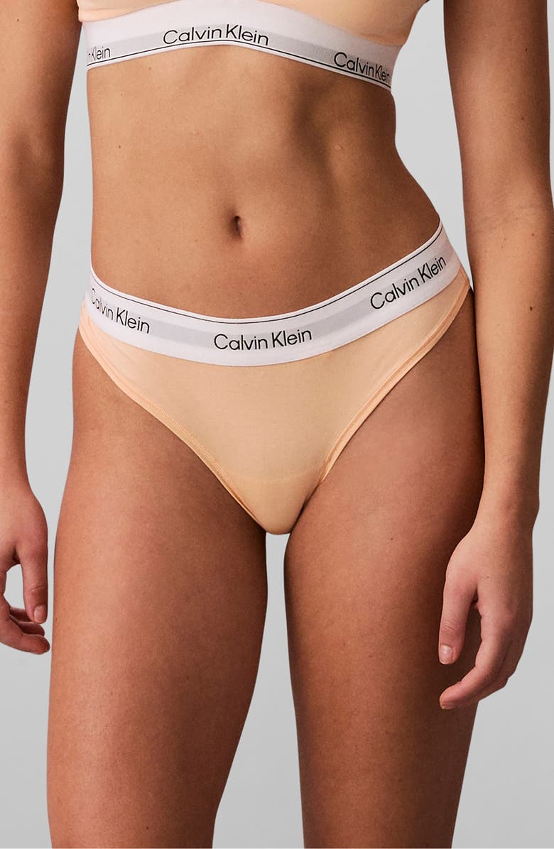 Calvin Klein Icon Cotton Blend Thong, Main, color, Peach Bliss
