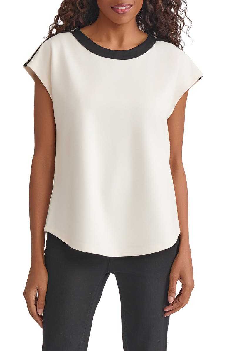Jones New York Drop Shoulder Contrast Trim Top, Main, color, 