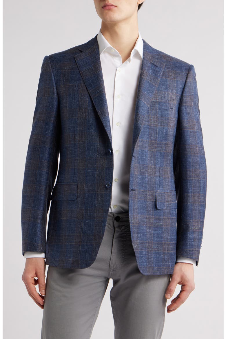 Siena Regular Fit Plaid Wool & Silk Blend Sport Coat, Main, color, NAVY