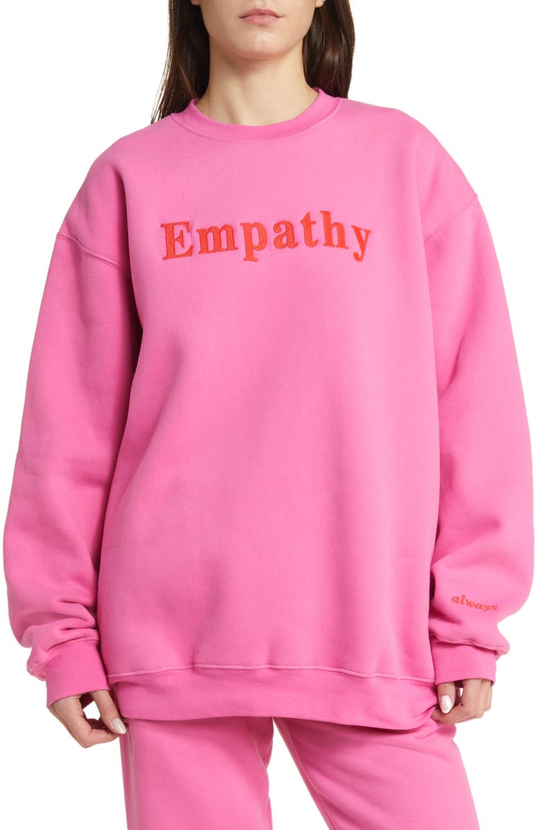 THE MAYFAIR GROUP Empathy Always Embroidered Oversize Fleece Sweatshirt, Main, color,