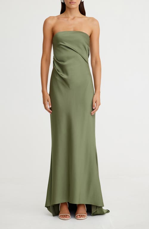 Significant Other Lucile Strapless Satin Gown With Train In Pesto
