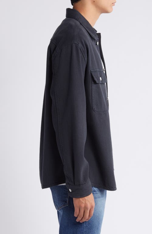 Frame Textured Terry Overshirt In Black