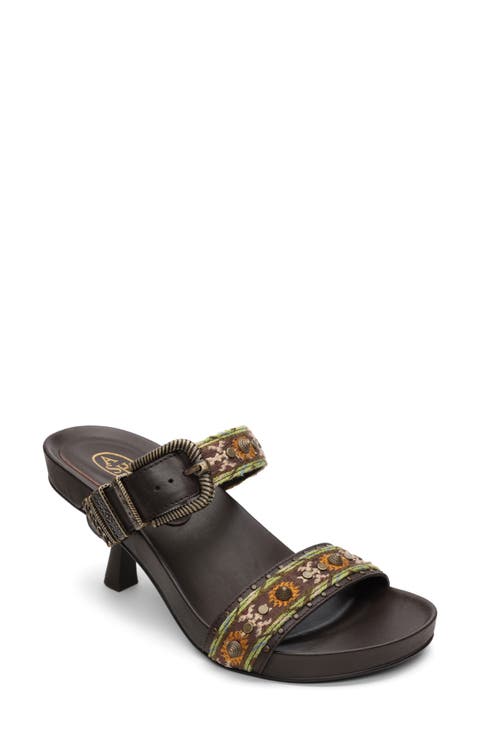 Joey Embroidered Buckle Slide Sandal (Women)