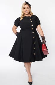 Unique Vintage Plus Size Asymmetrical Button Woven Swing Dress