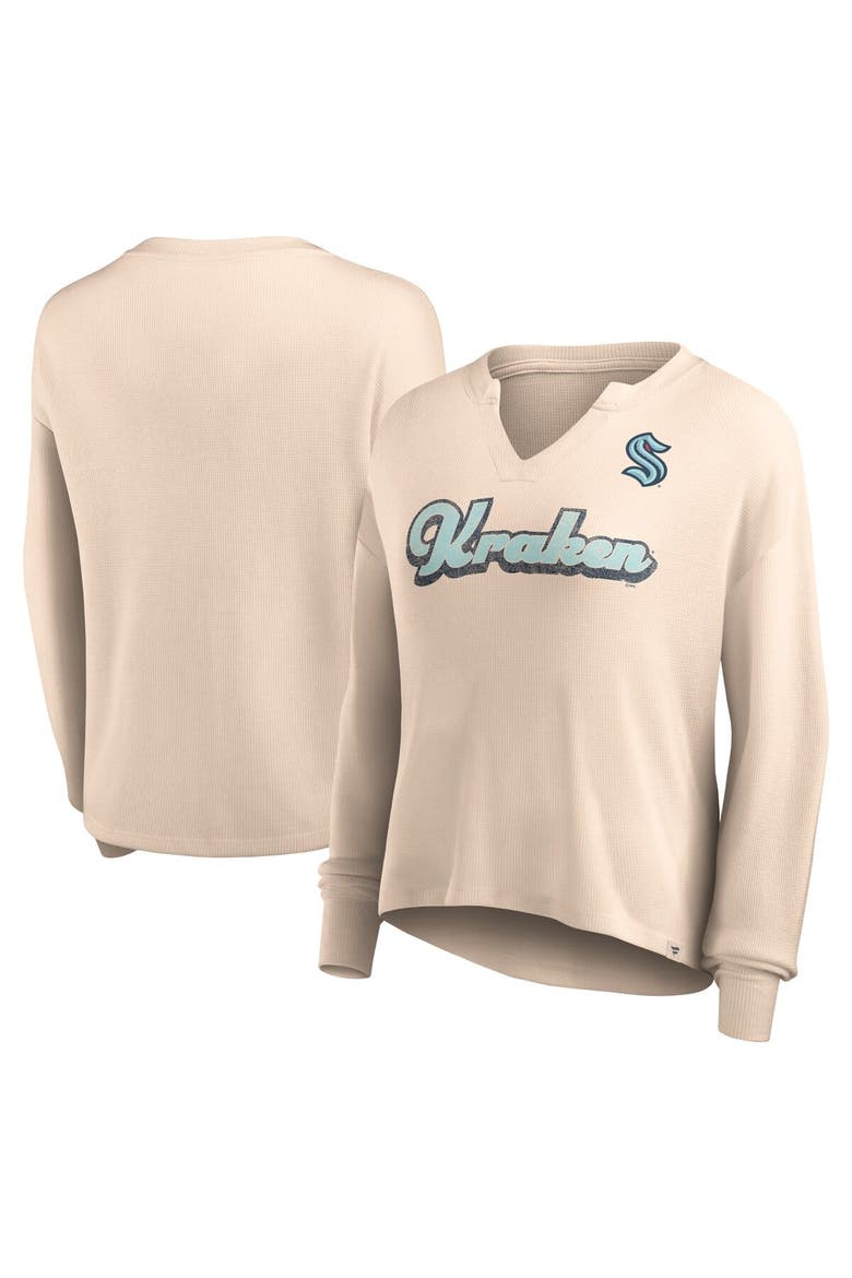 Women's Fanatics Branded Oatmeal Seattle Kraken Go For It Notch Neck Waffle Knit Long Sleeve T-Shirt, Main, color, Oatmeal