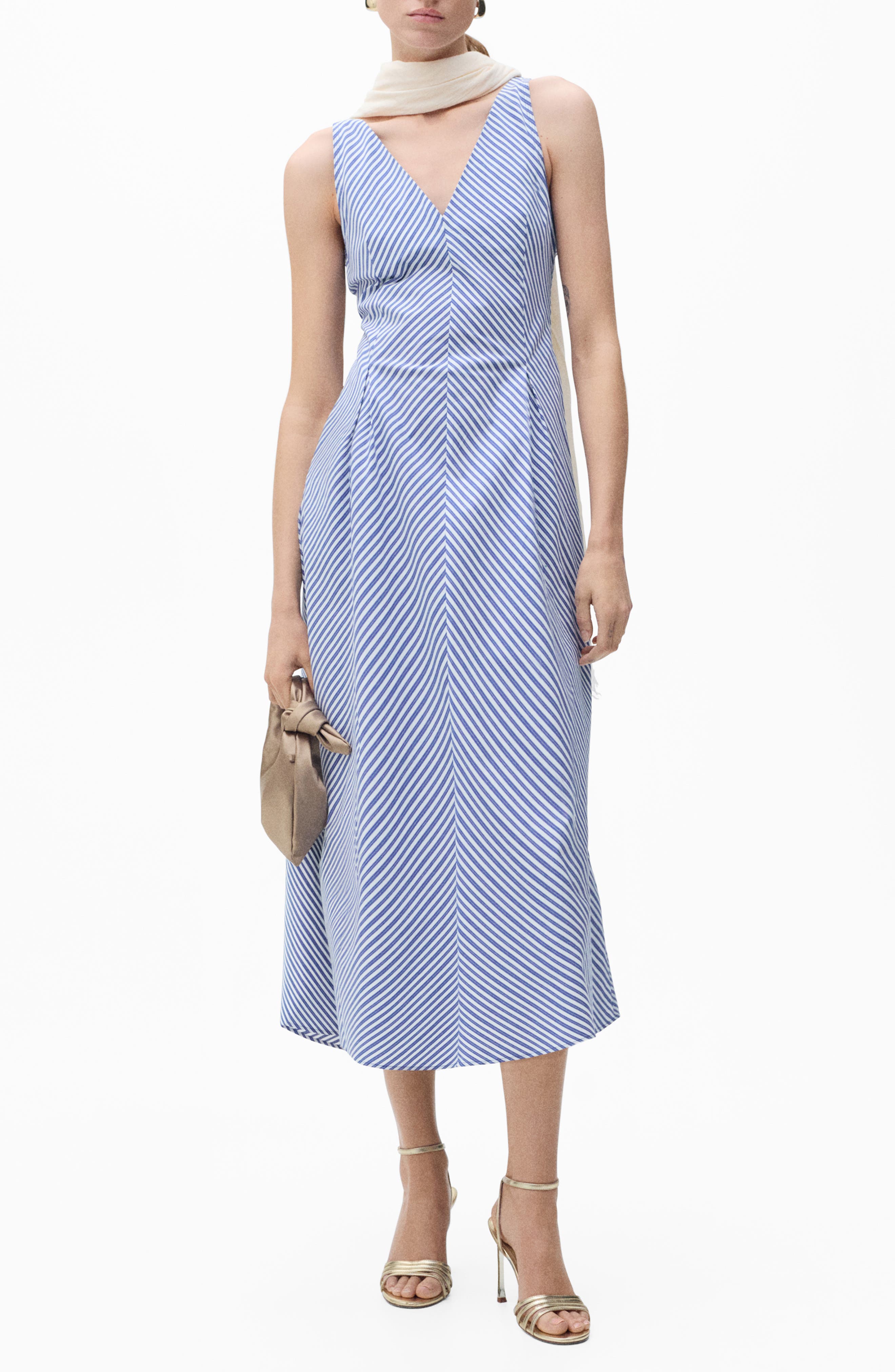 MANGO Prima Stripe Cotton Blend Midi Dress