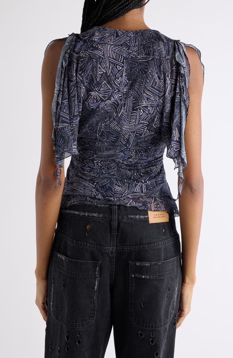 Isabel Marant Thanais Print Silk Lace-Up Top, Alternate, color, Faded Night