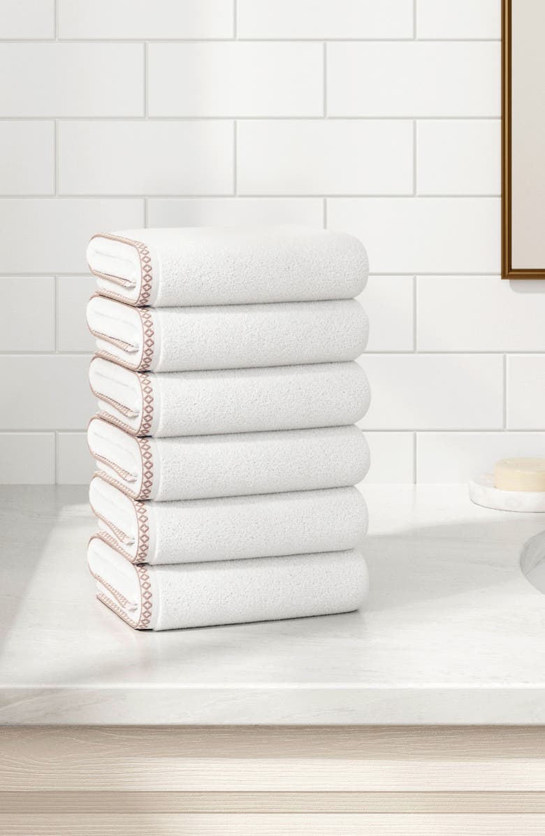 Woven & Weft Border Stitch 6-Piece Cotton Hand Towels, Alternate, color, White / Mid Grey