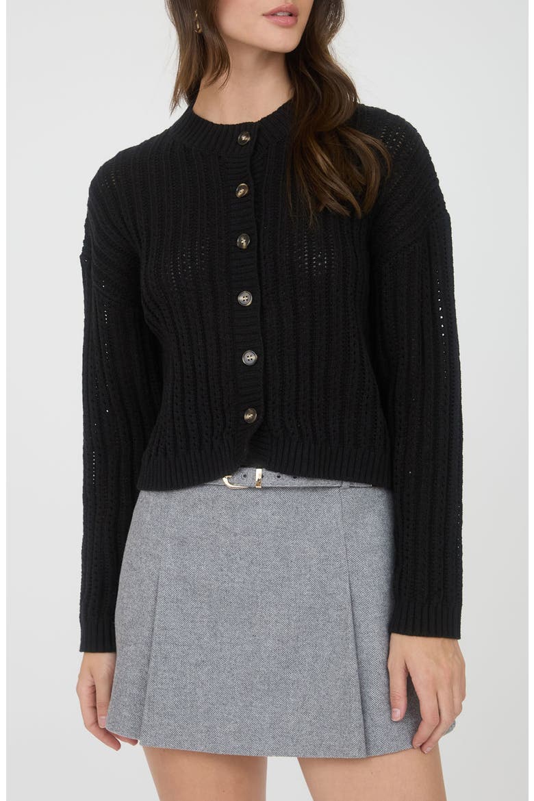 Pointelle Button Front Crop Cardigan, Main, color, BLACK