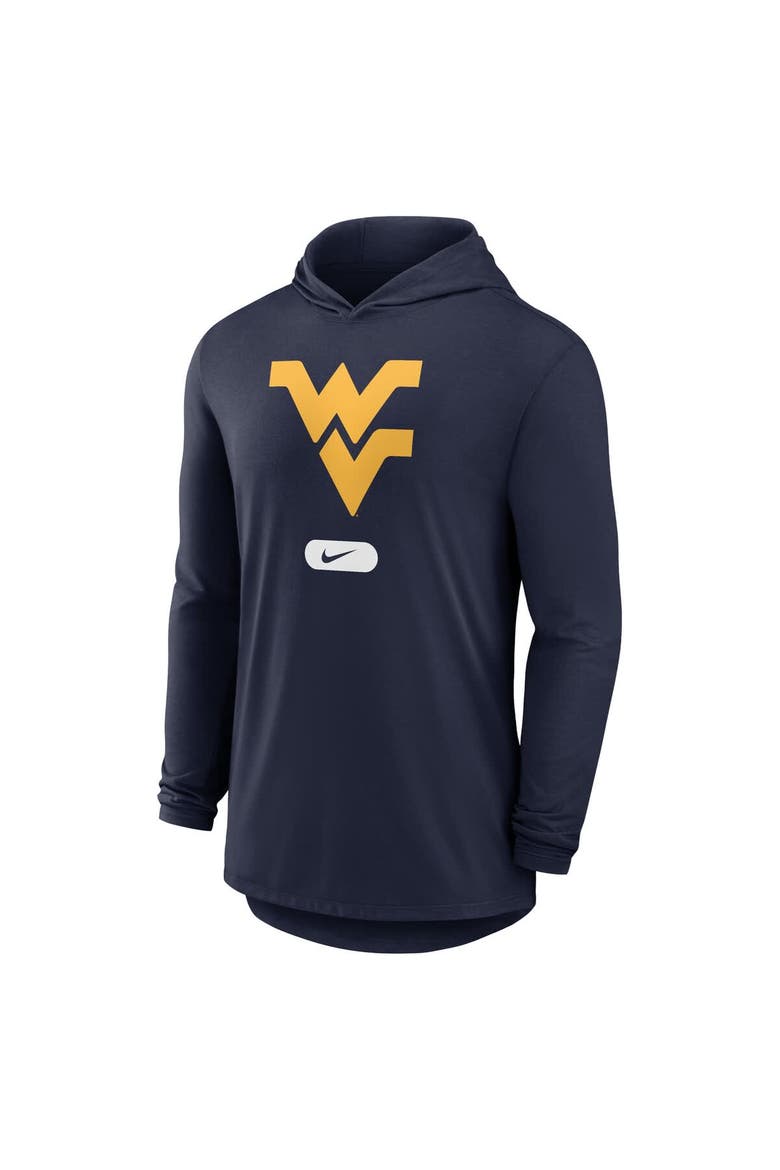 Men's Nike Navy West Virginia Mountaineers Lightweight Performance Long Sleeve Hoodie T-Shirt, Alternate, color, Navy