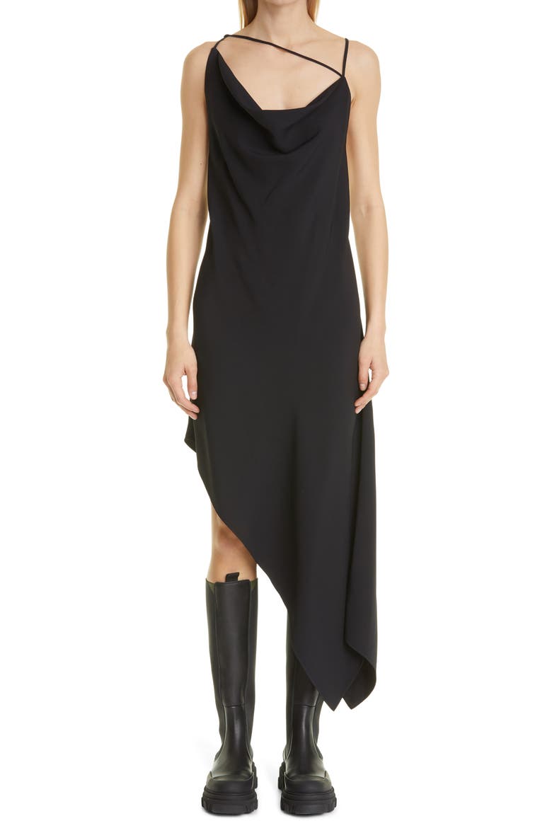 Crisscross Asymmetrical Slipdress, Main, color, BLACK