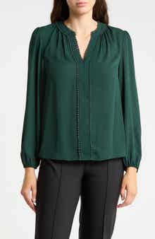 Pom Trim V Neck Blouse