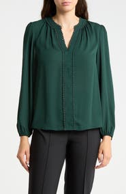 Gemma + Jane Pom Trim V Neck Blouse