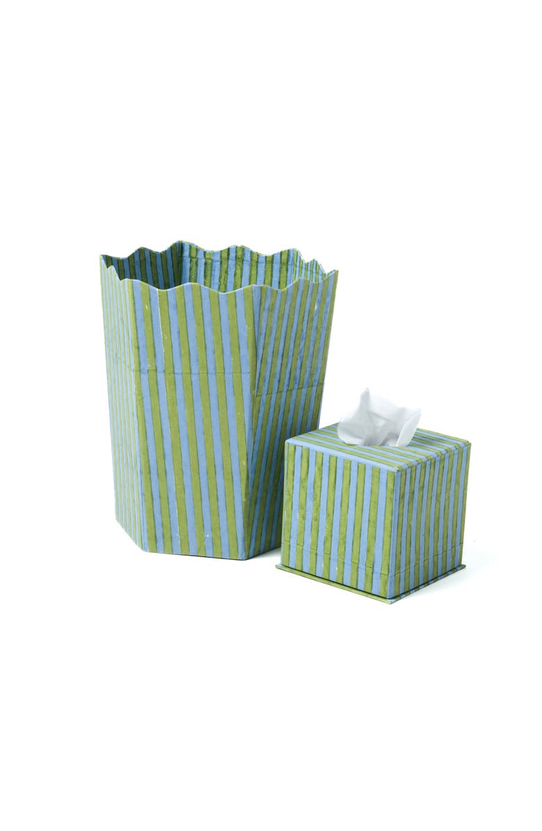 Inner Child Blockprint Scallop Waste Bin / Storage Bin, Alternate, color, Green And Blue Stripes